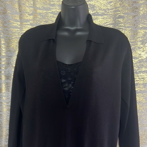 Mulberry Black V- Neck Mesh Details Knit Sweater Size XL - Picture 3 of 12
